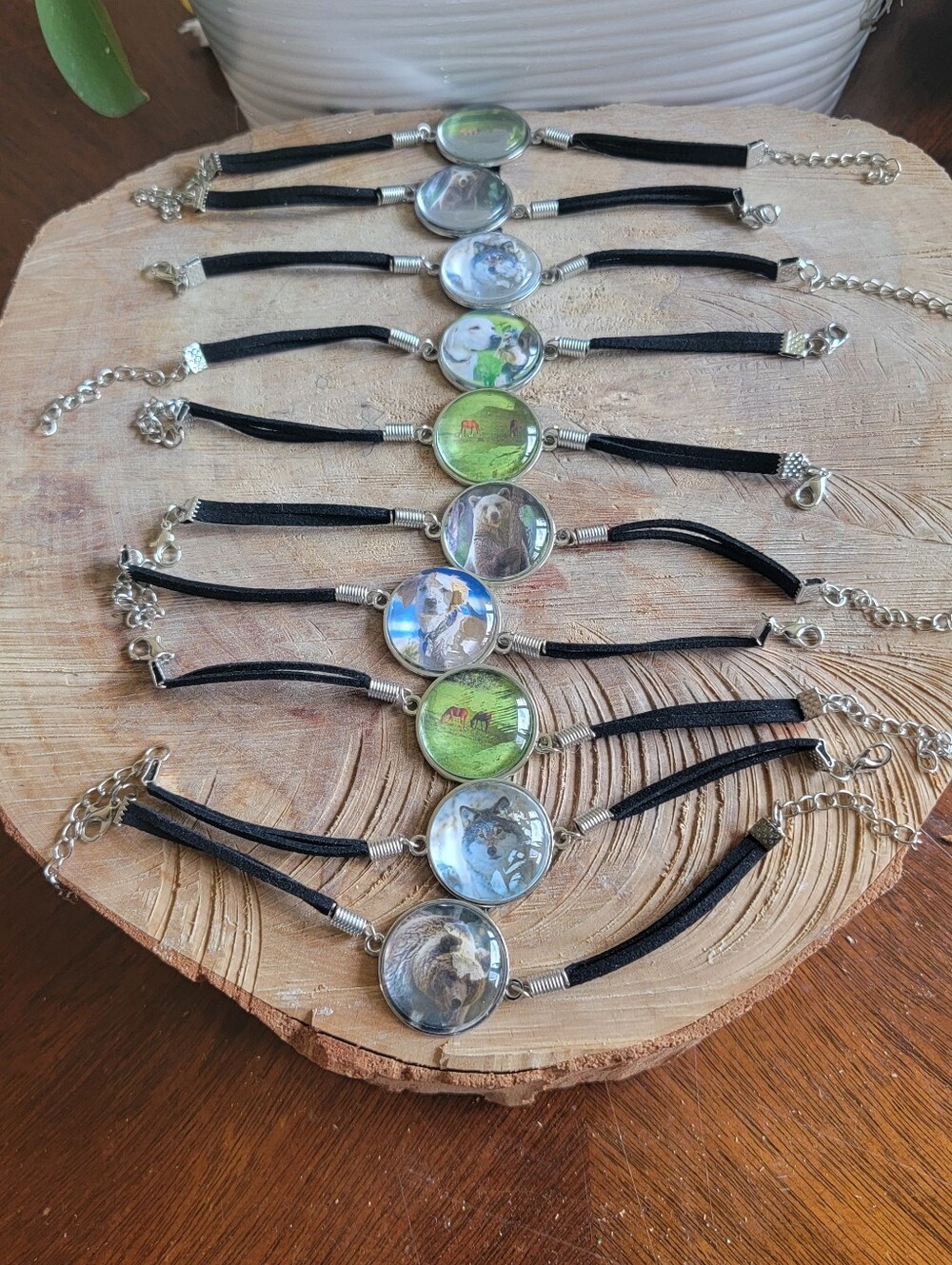 Handcrafted Set Of 10  Animal Cabochon Adjustable Bracelets